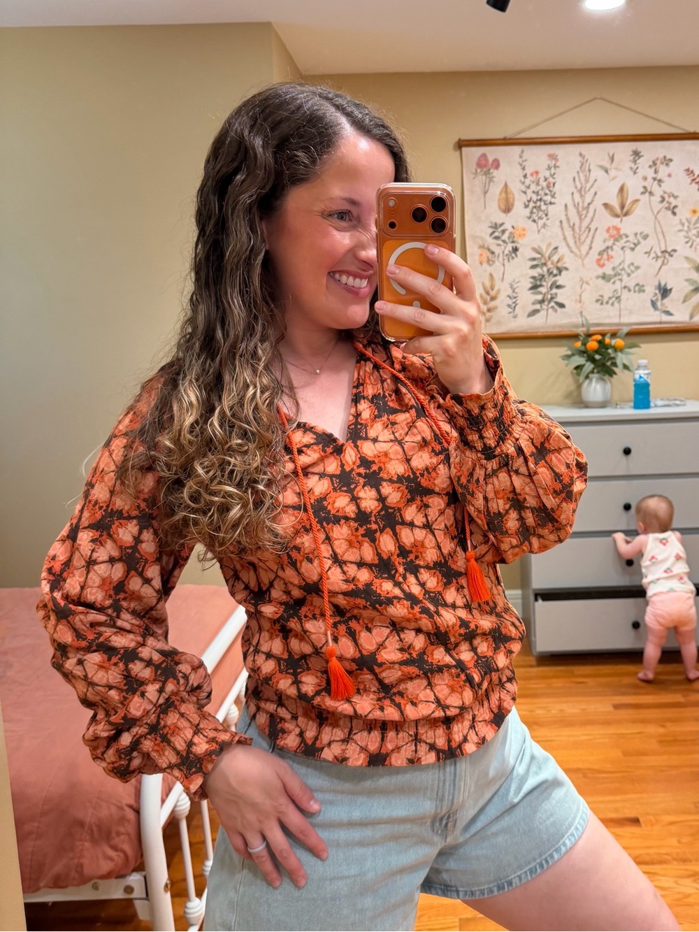 Anthropologie Cotton Orange & Black Tie-Dye Pullover Blouse Top Small - Picture 1 of 12